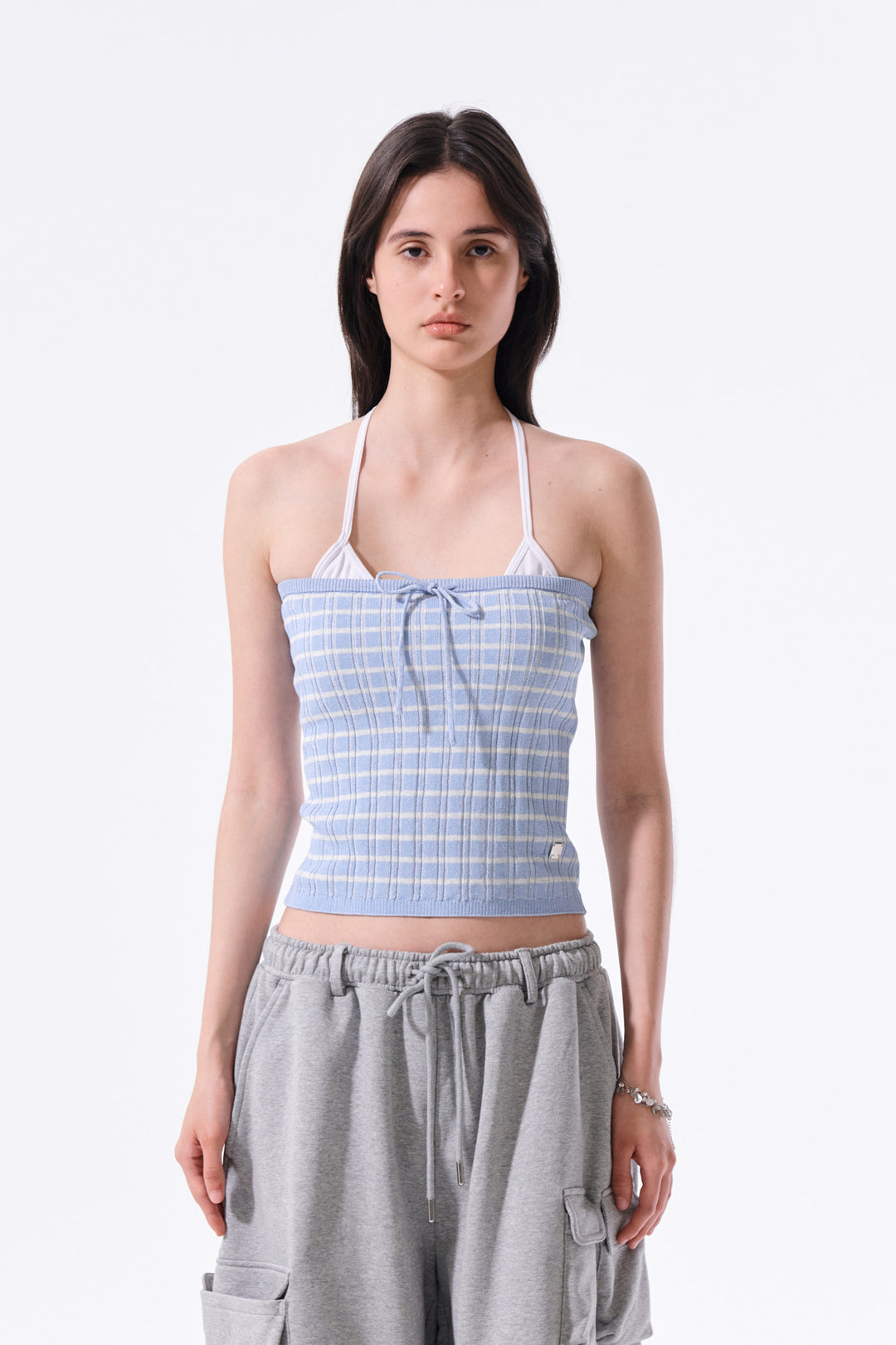Matin Kim Stripe Knit Tube Top — Light Blue