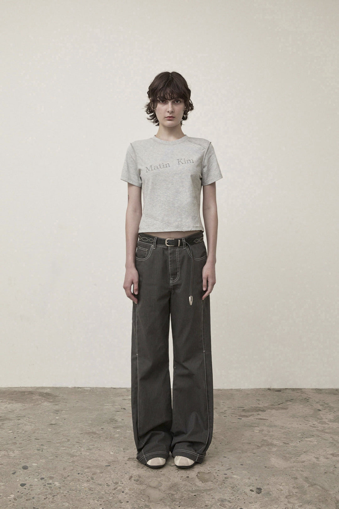 Matin Kim Diagonal Logo Reversible Crop Top — Gray