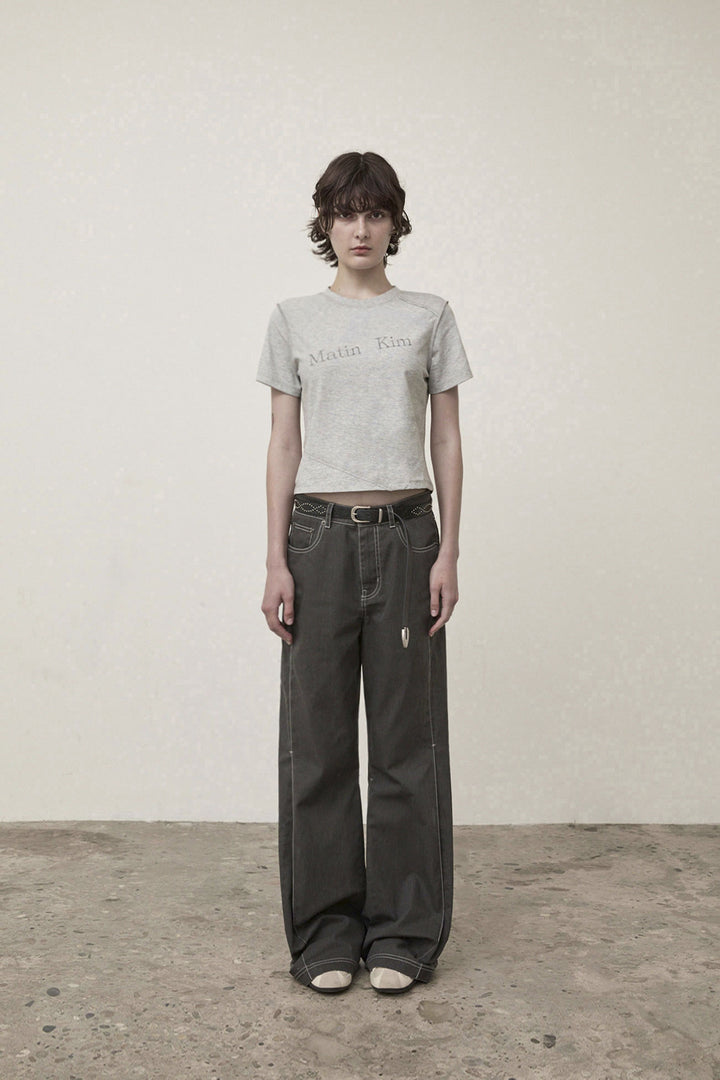 Matin Kim Diagonal Logo Reversible Crop Top — Gray