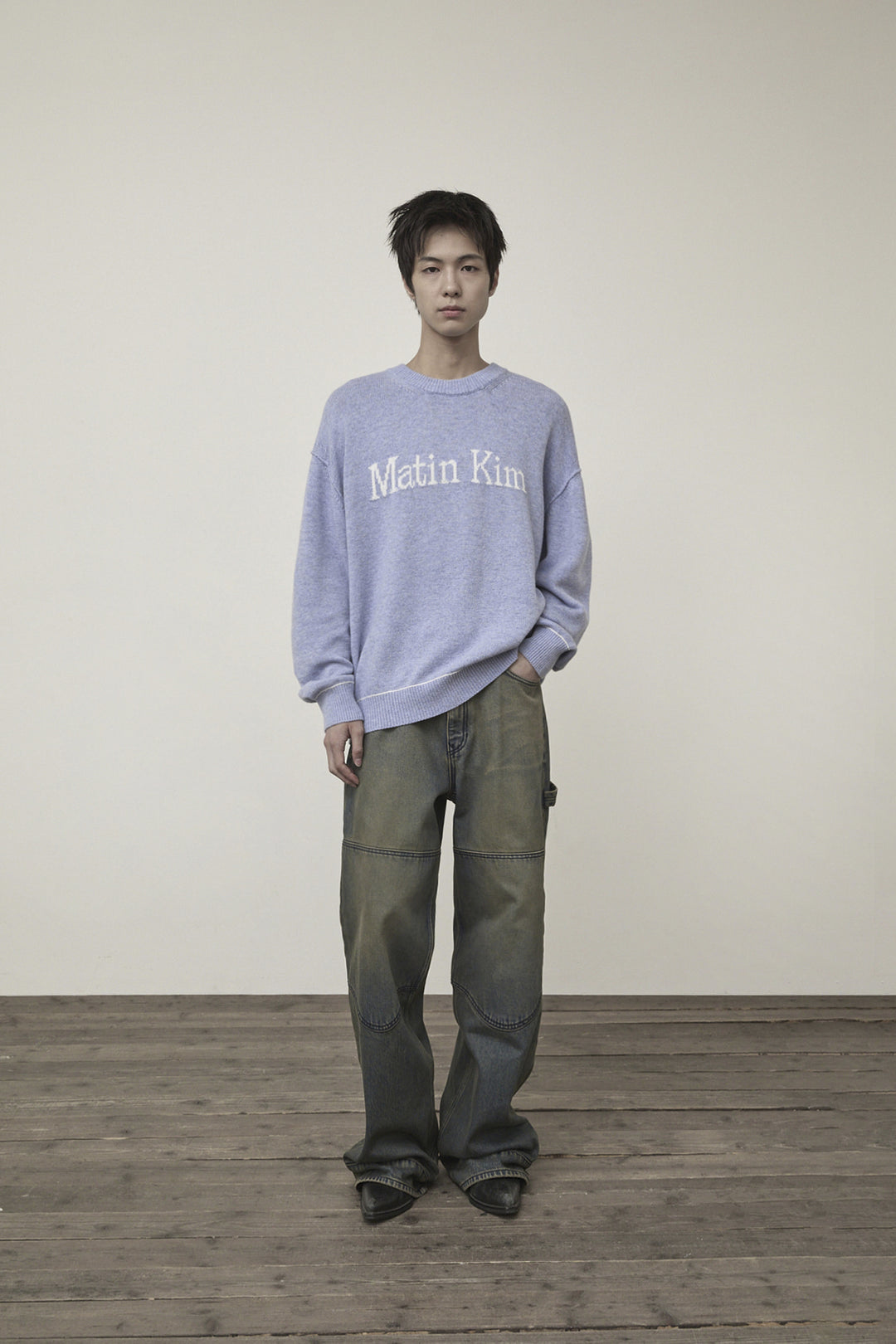 Matin Kim Color Trim Line Logo Pullover — Light Blue