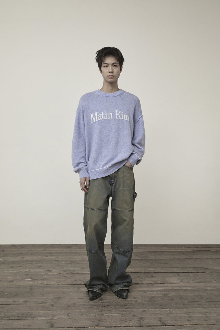 Matin Kim Color Trim Line Logo Pullover — Light Blue