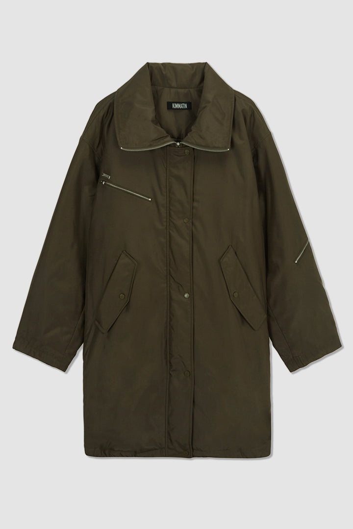 KIMMATIN Highneck Oversize Padded Jumper — Khaki