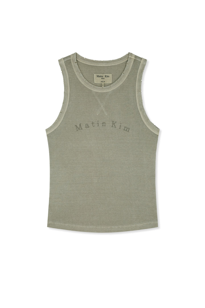 Matin Kim Distressed Sleeveless Logo Top — Beige