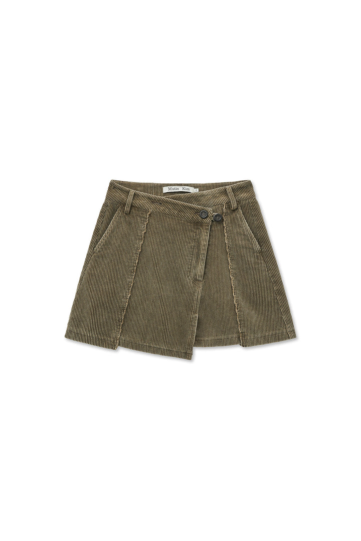 Matin Kim Washed Corduroy Wrap Skirt — Khaki