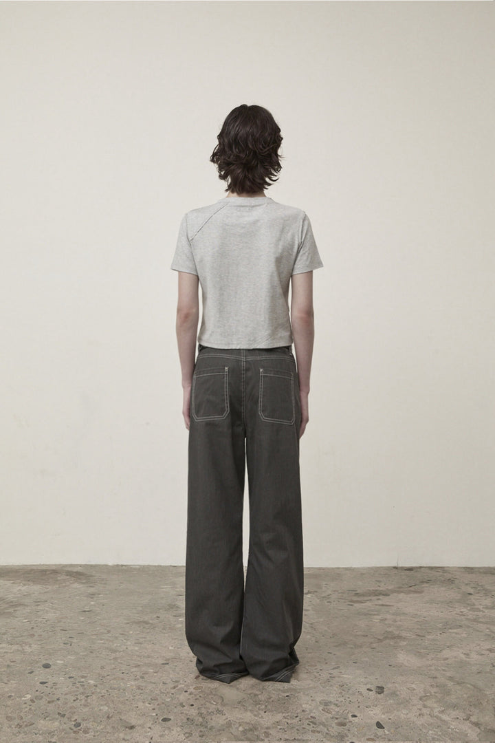 Matin Kim Diagonal Logo Reversible Crop Top — Gray