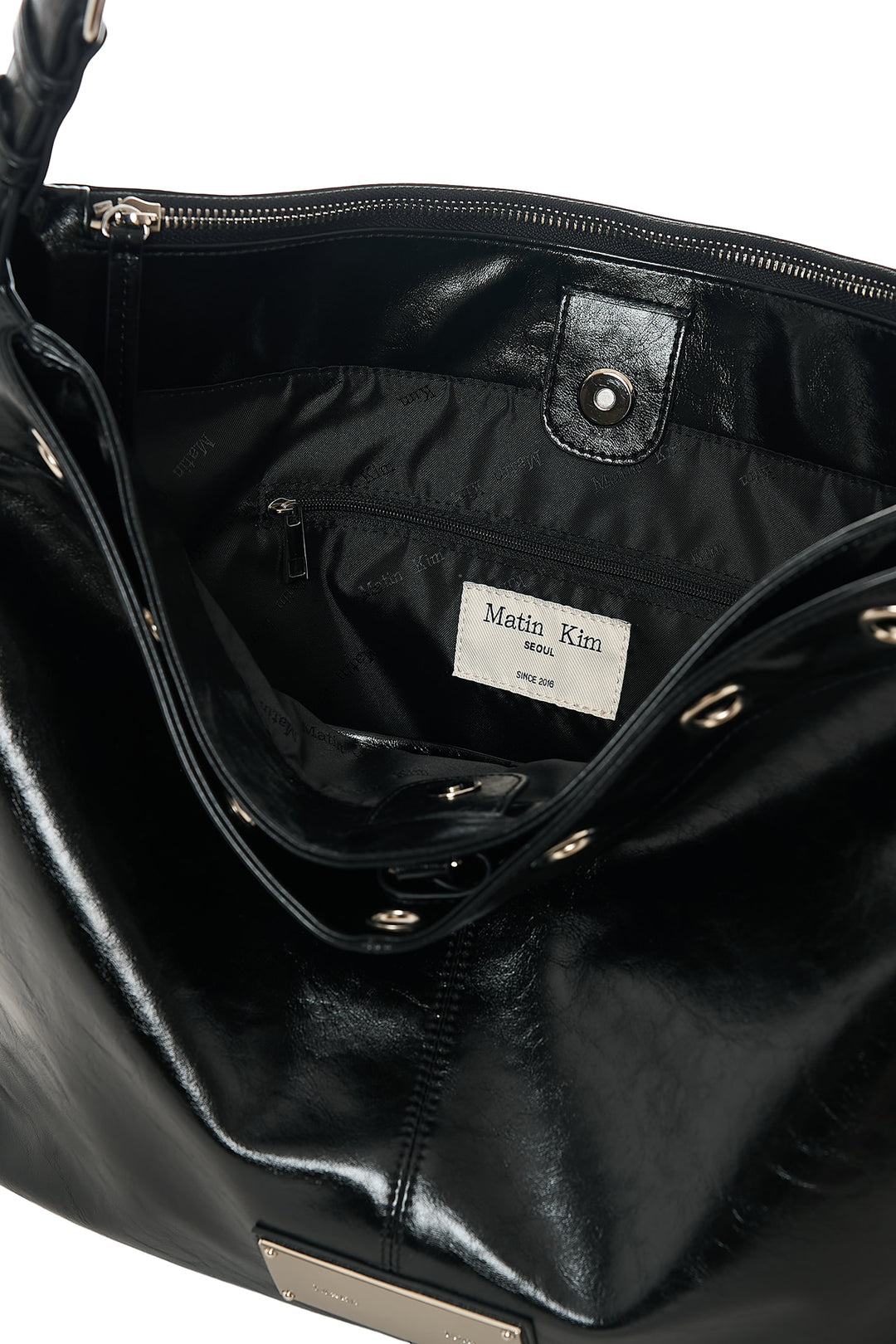 Matin Kim Eyelet Point Layered Big Shoulder Bag — Black
