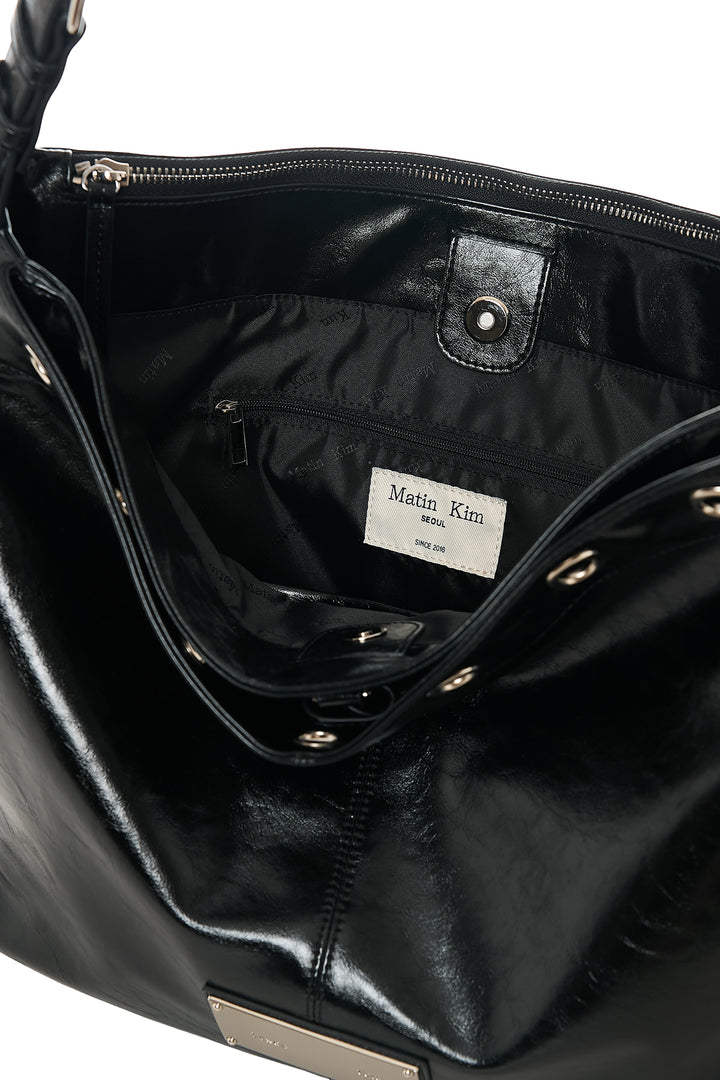 Matin Kim Eyelet Point Layered Big Shoulder Bag — Black