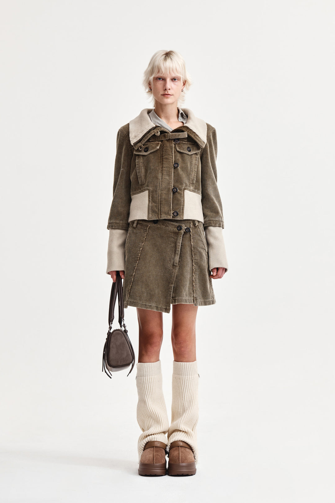 Matin Kim Washed Corduroy Wrap Skirt — Khaki