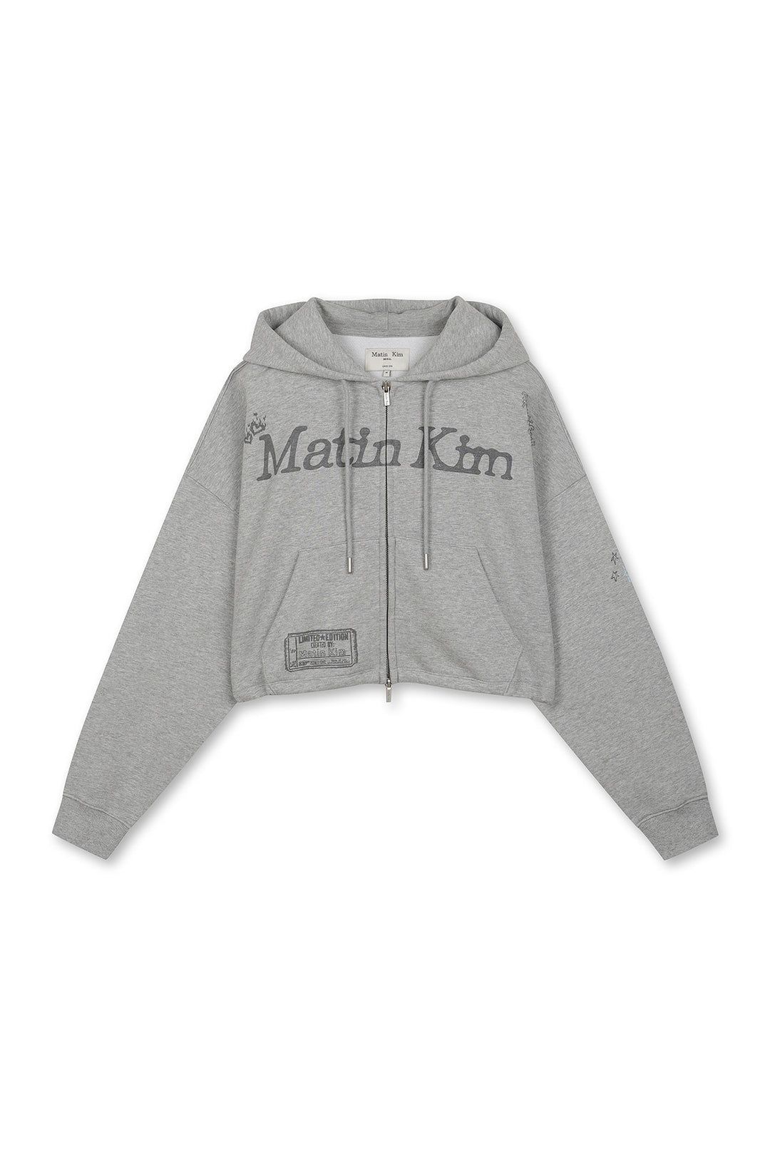 Matin Kim Graffiti Artwork Crop Hoody Zip Up — Gray