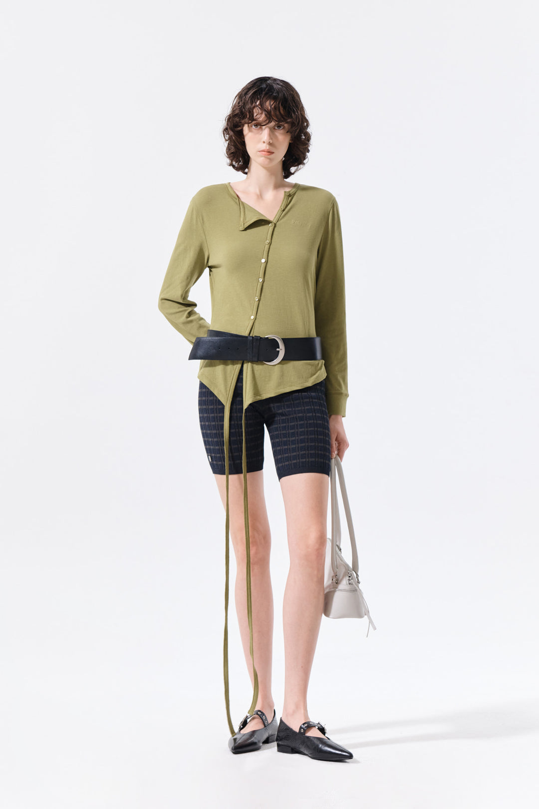 Matin Kim Asymmetric Button Closure Top — Olive