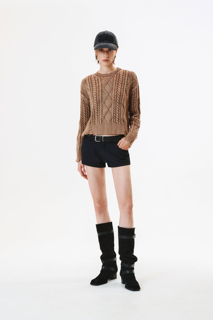 KIMMATIN Washed Cable Pullover — Beige