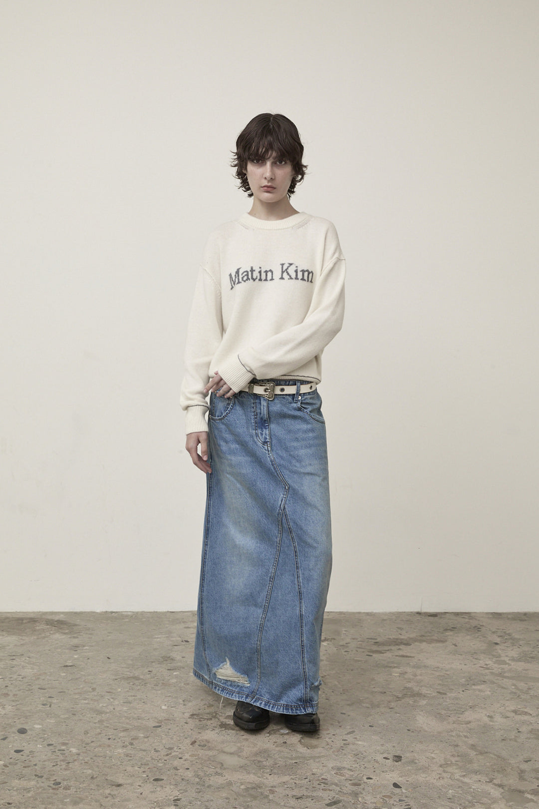 Matin Kim Color Trim Line Logo Pullover — Ivory