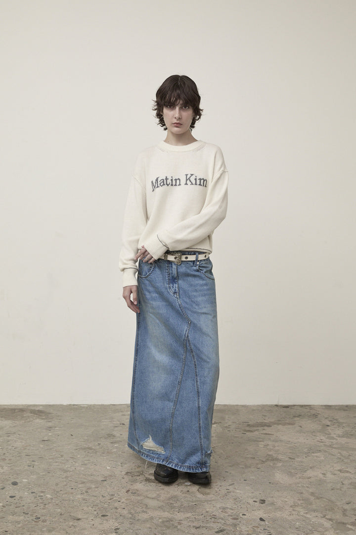 Matin Kim Color Trim Line Logo Pullover — Ivory