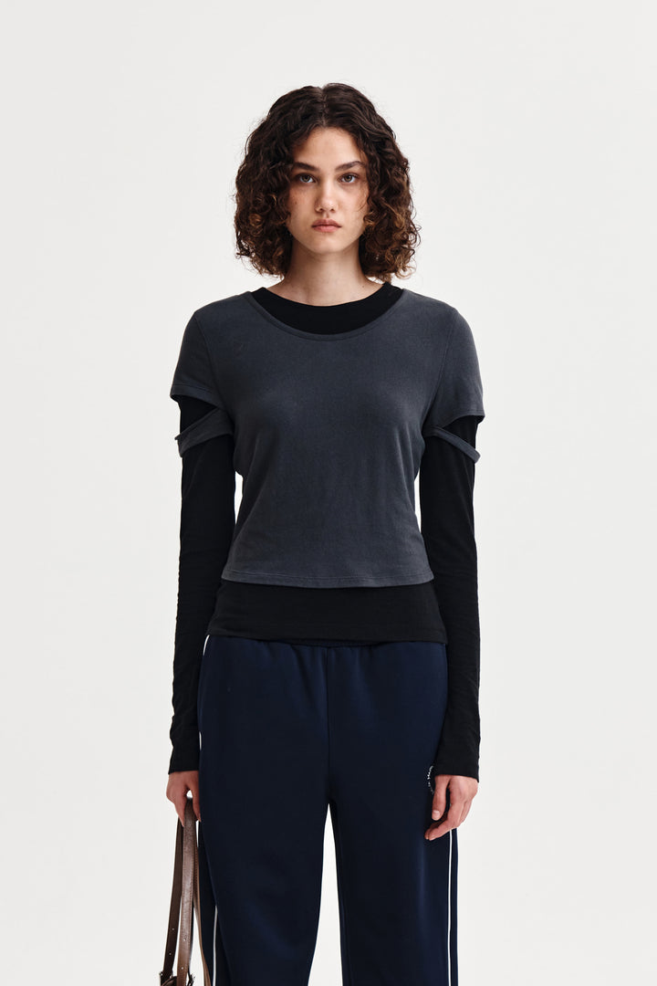 Matin Kim Layered Point Slim Top — Charcoal