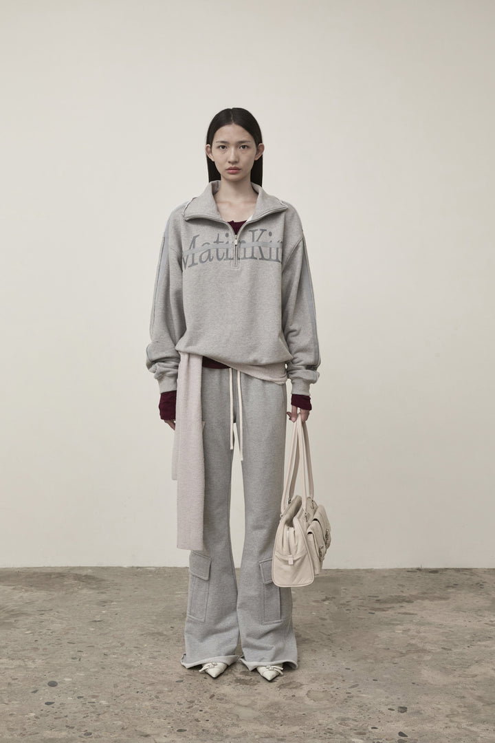 Matin Kim Cut Out Half Zip Sweatshirt — Gray