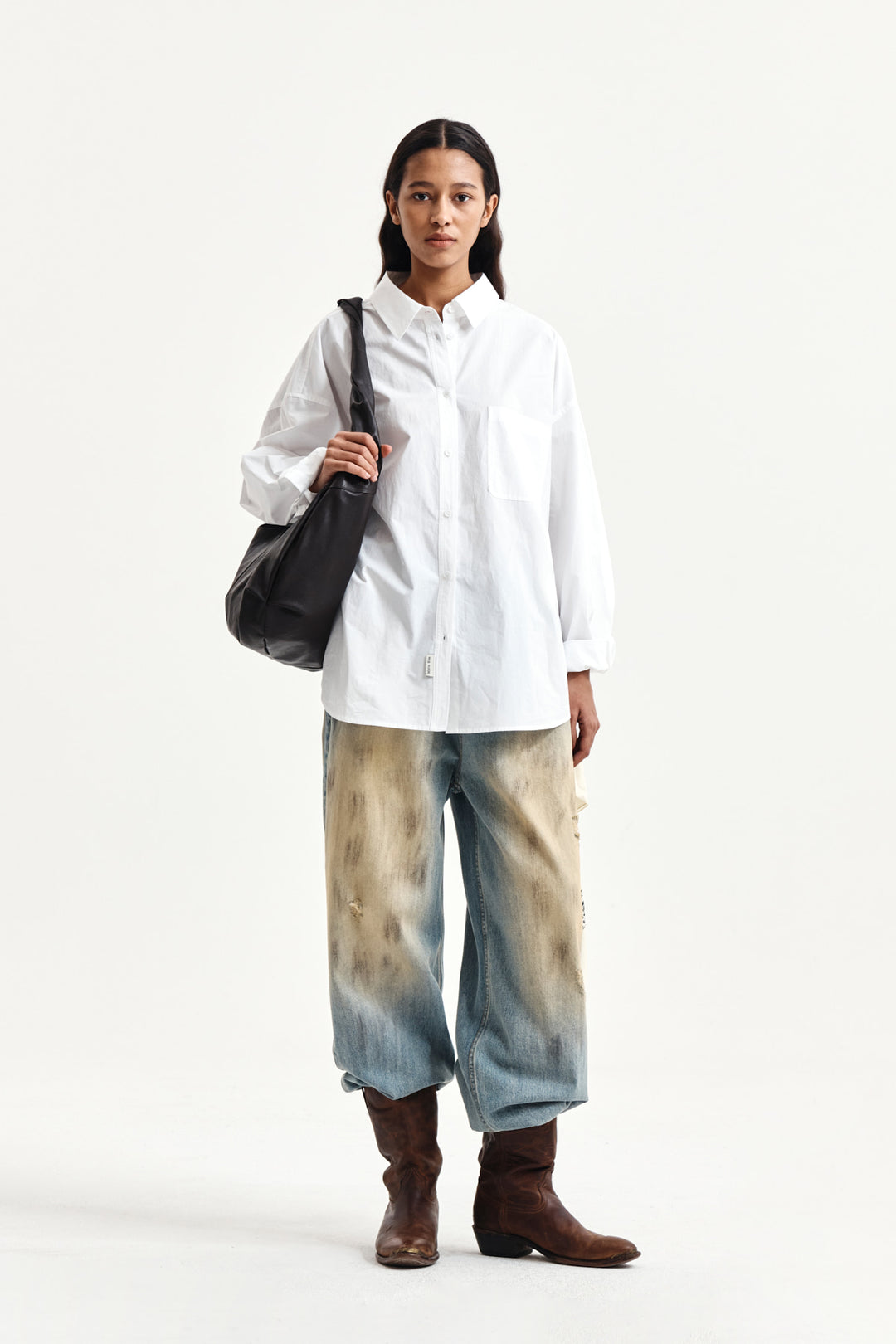 Matin Kim Embroidery Small Logo Shirt — White