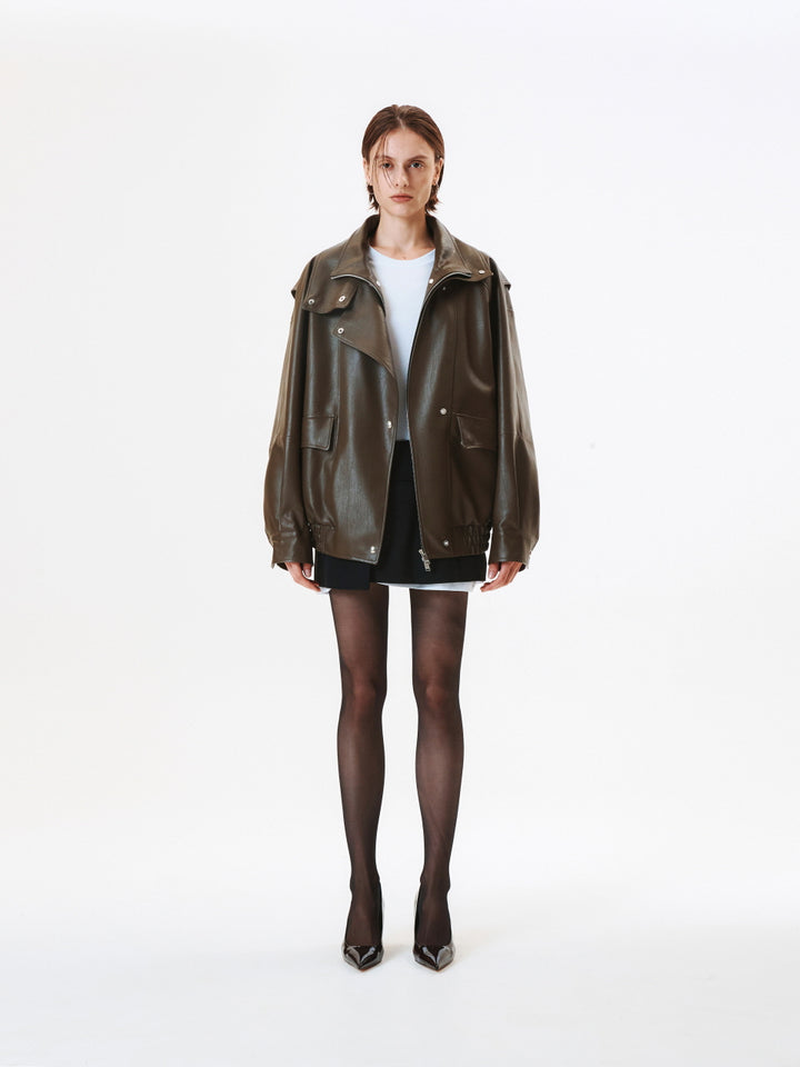 KIMMATIN Oversize Layered Leather Jumper — Brown