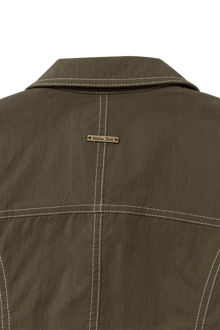 Matin Kim Stitch Point Slim Shirket — Khaki