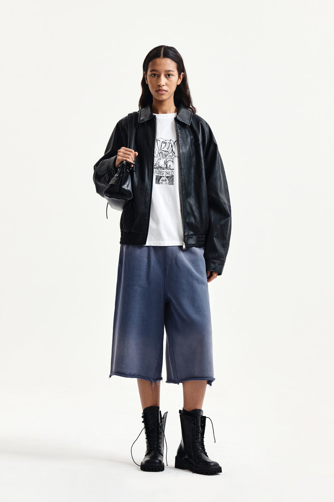 Matin Kim Vintage Washed Back Logo Bermuda Sweatpants — Blue
