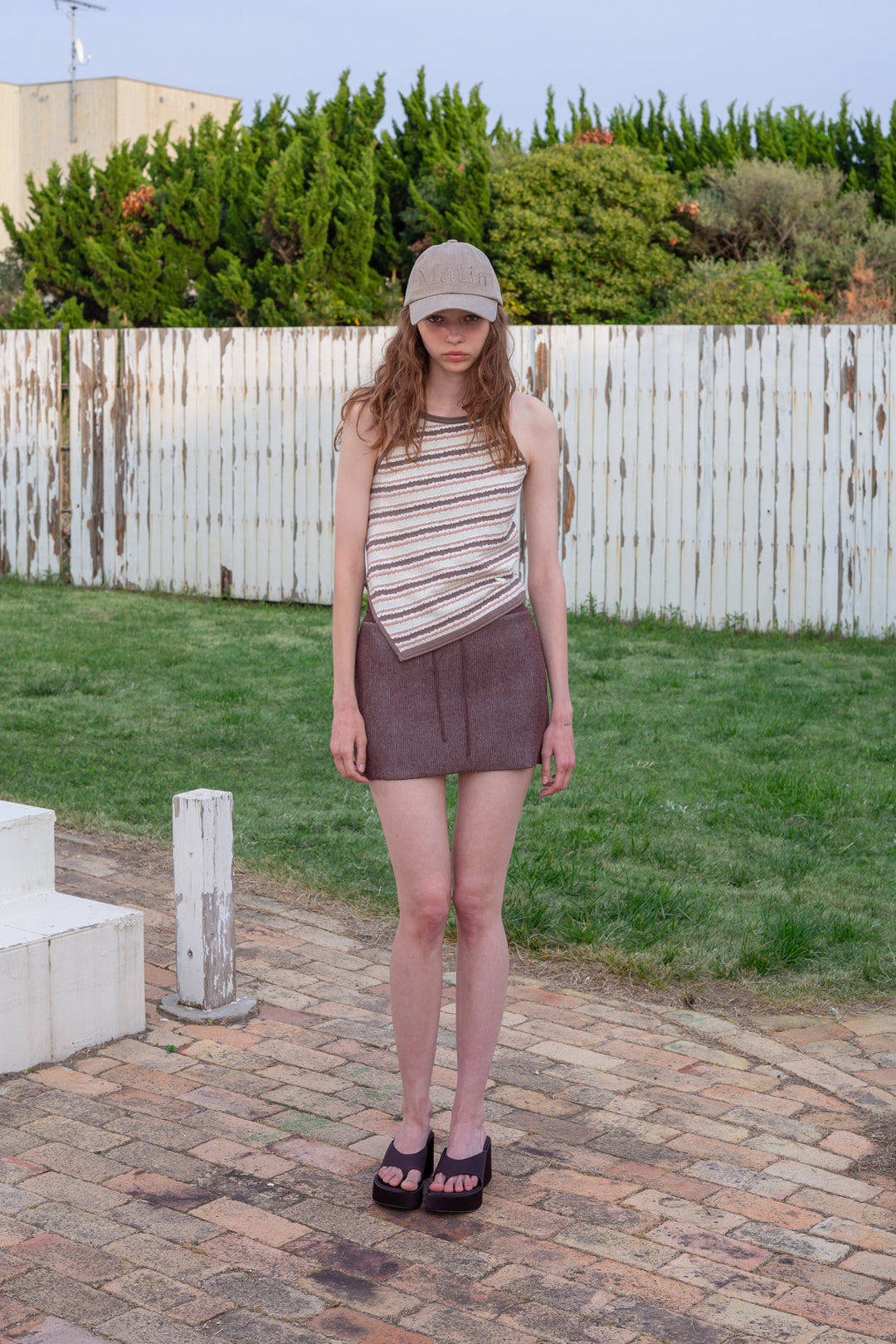 Matin Kim Multi Stripe Sleeveless Knit Top — Brown