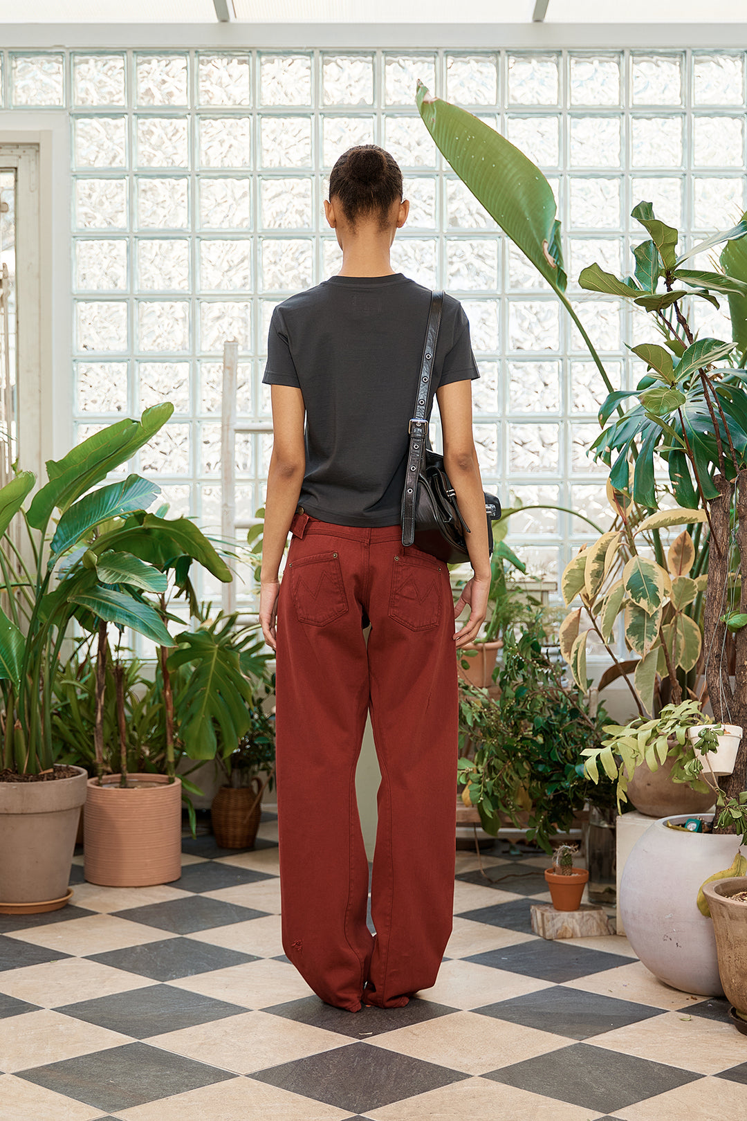 Matin Kim Waist Buckle Curved Dying Denim — Red