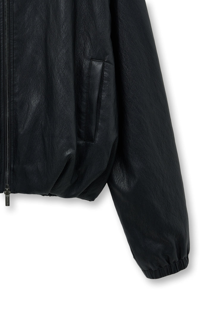 Matin Kim Faux Leather Hoody Crop Jumper — Black