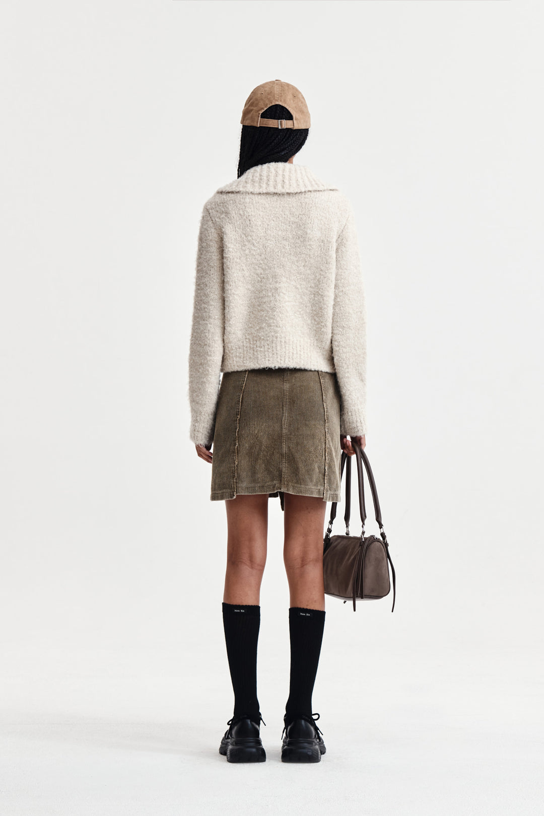 Matin Kim Boucle Knit Zip Up Cardigan — Beige