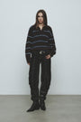 KIMMATIN Hairy Stripe Piqué Knit Top — Brown