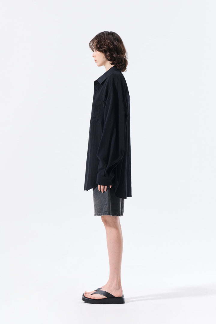 Matin Kim Mixed Panel Over Fit Shirt — Black