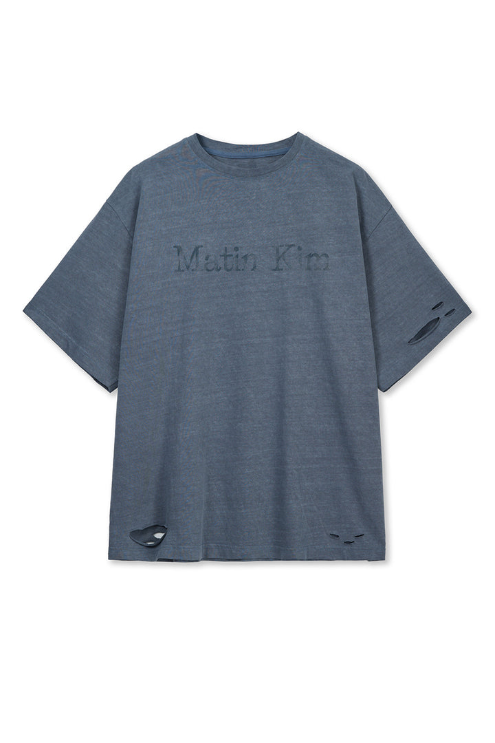 Matin Kim Distressed Logo Top Smoke — Blue