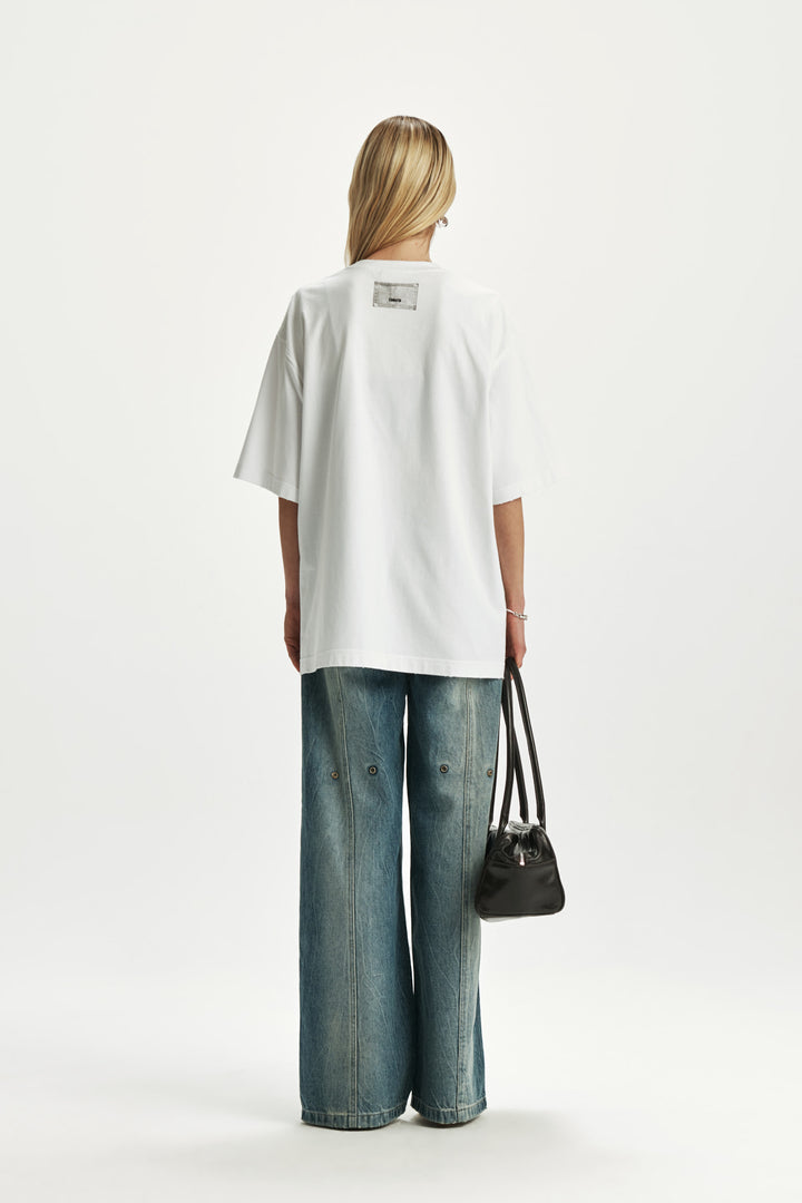 KIMMATIN Pintuck Wide Denim Pants — Blue
