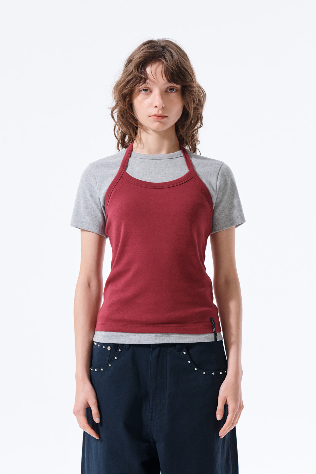Matin Kim Label Detail Halter Tank — Wine