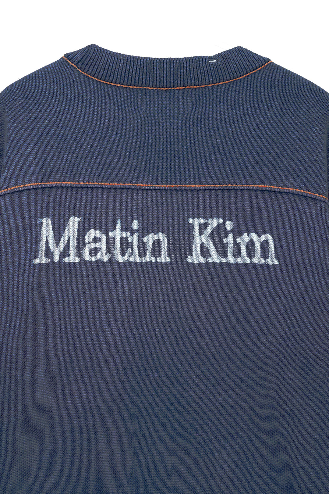 Matin Kim Back Logo Line Point Knit Cardigan — Blue