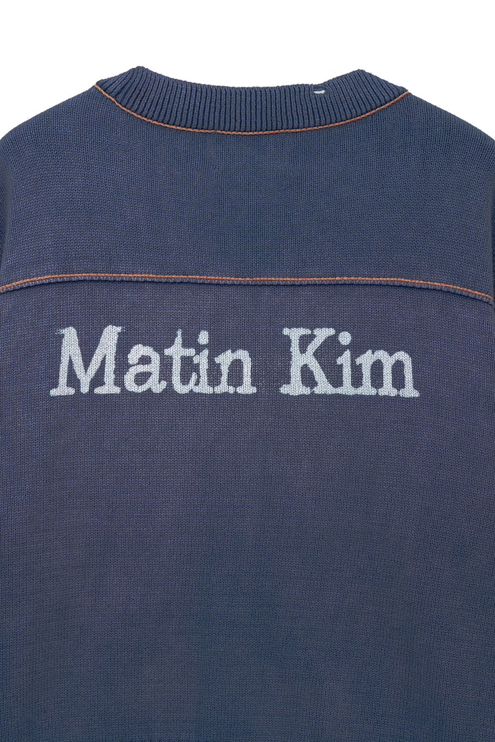 Matin Kim Back Logo Line Point Knit Cardigan — Blue