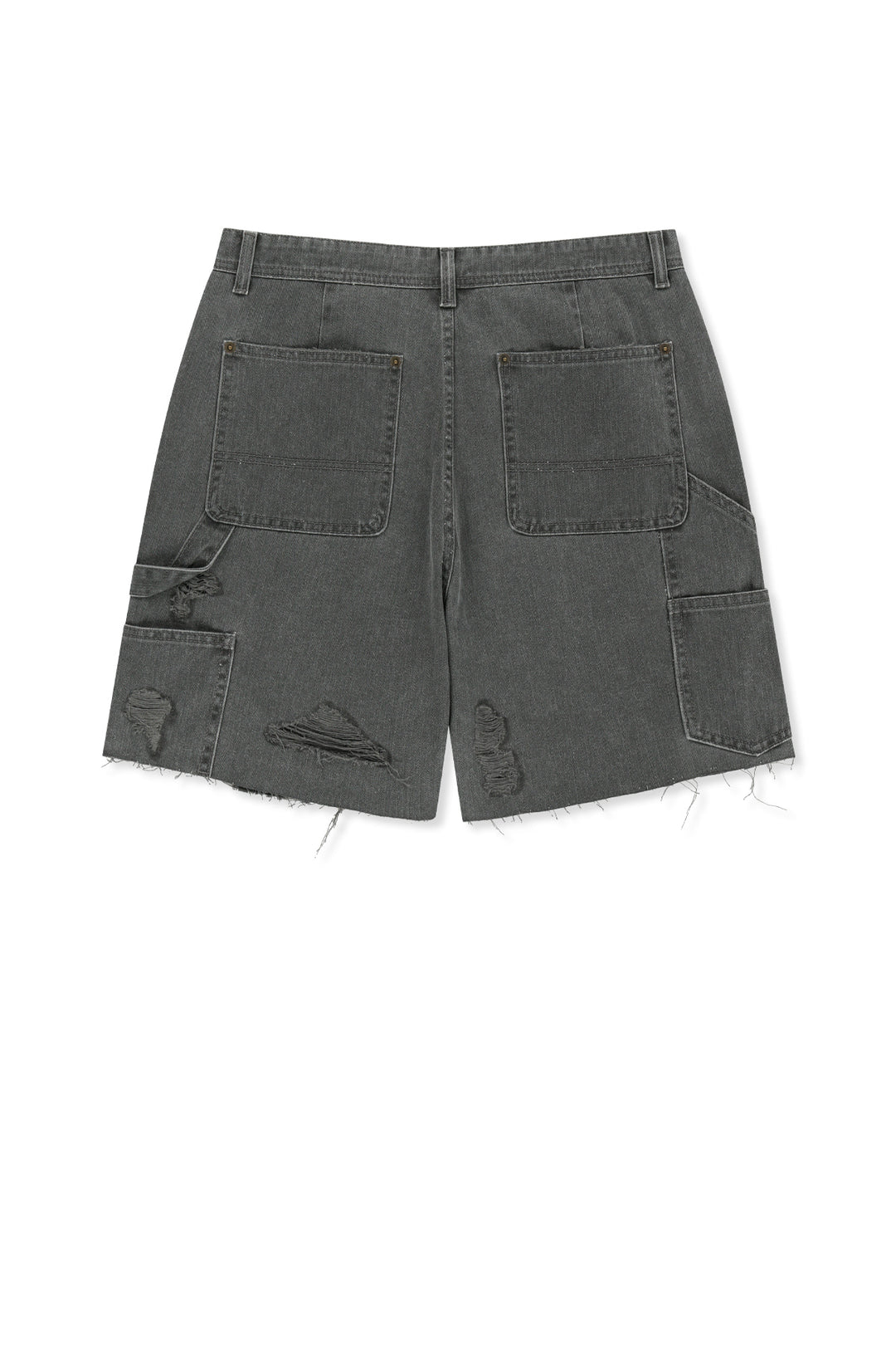 Matin Kim Herringbone Raw Cut Denim Shorts — Gray