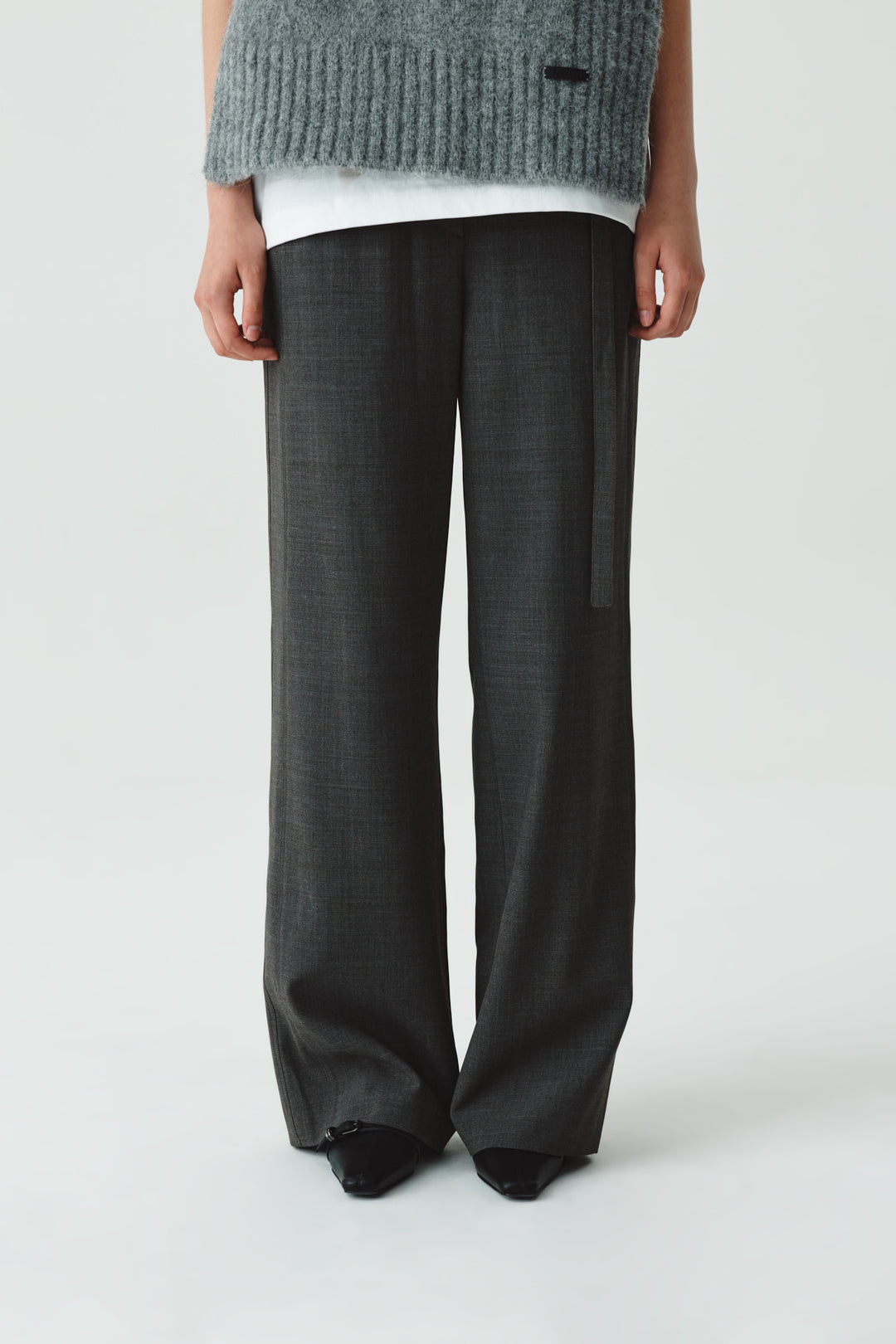 KIMMATIN Waist Point Belted Wool Trouser — Gray