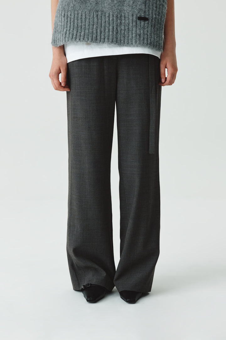 KIMMATIN Waist Point Belted Wool Trouser — Gray