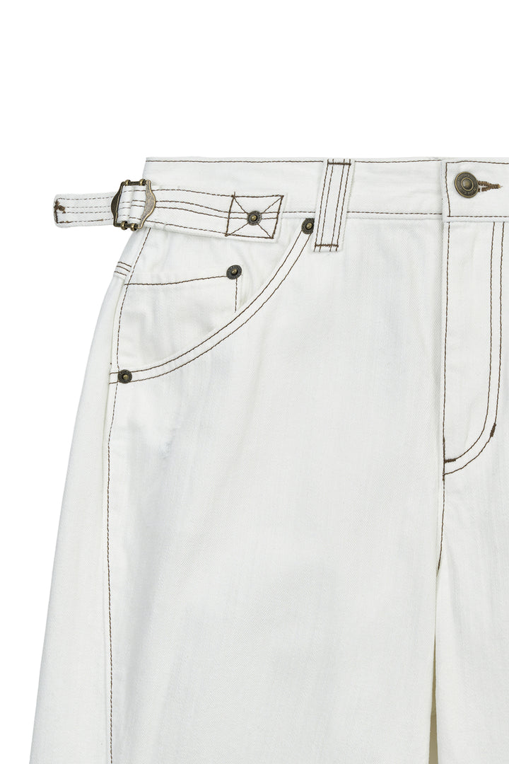 Matin Kim Waist Buckle Stitch Twill Denim — Ivory