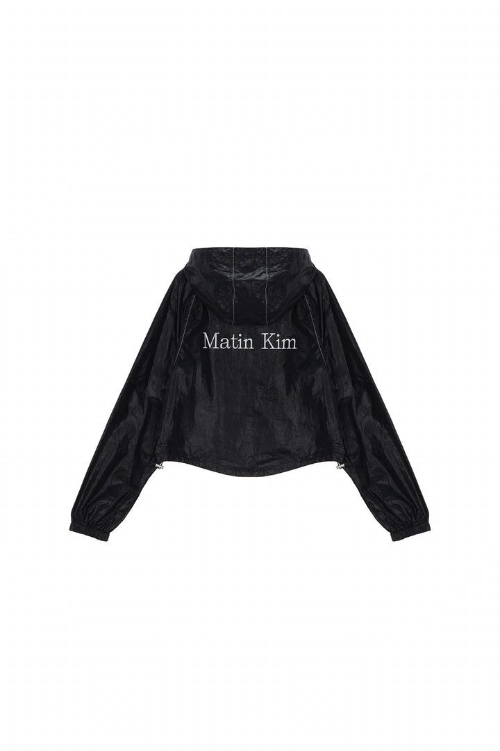 Matin Kim Crop Hoody Coating Jumper — Black