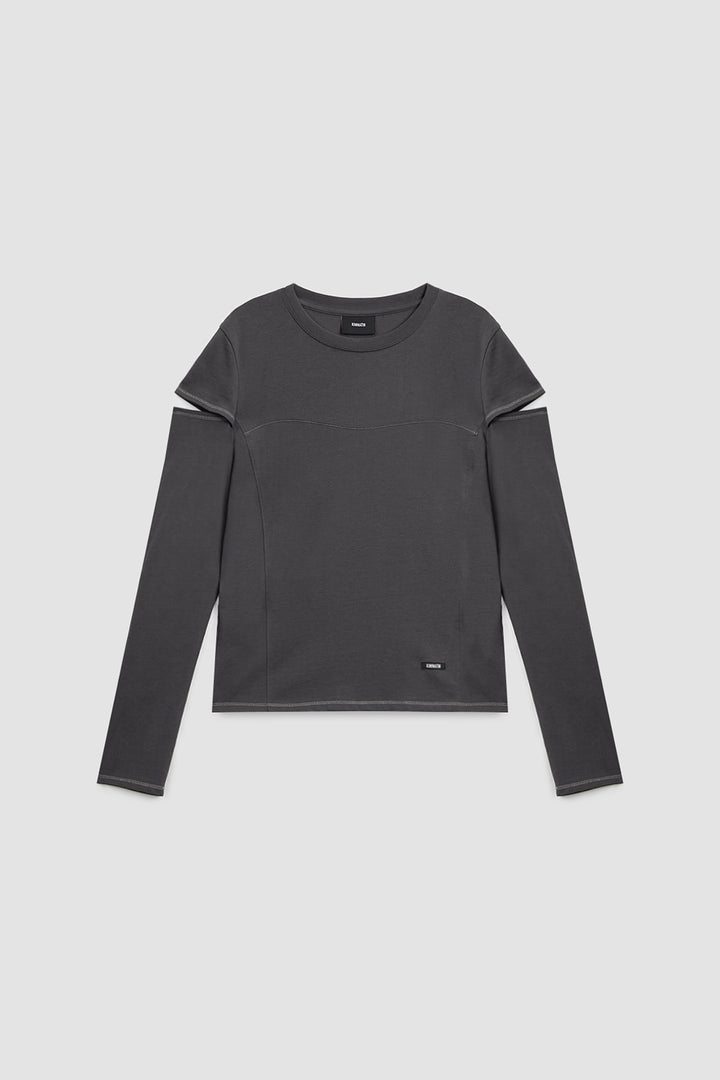 KIMMATIN Stitch Cut Out Long Sleeve Top — Charcoal