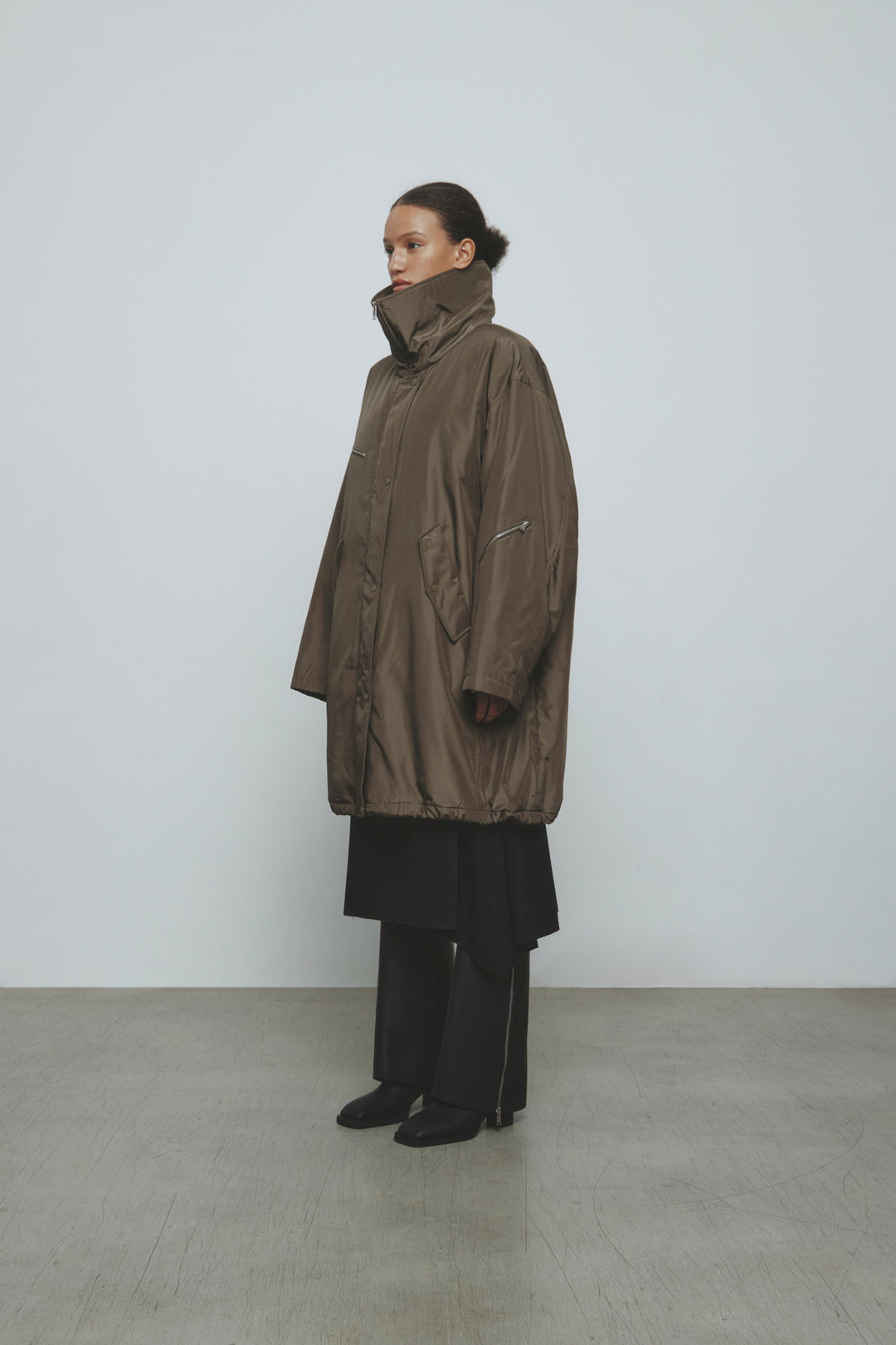 KIMMATIN Highneck Oversize Padded Jumper — Khaki