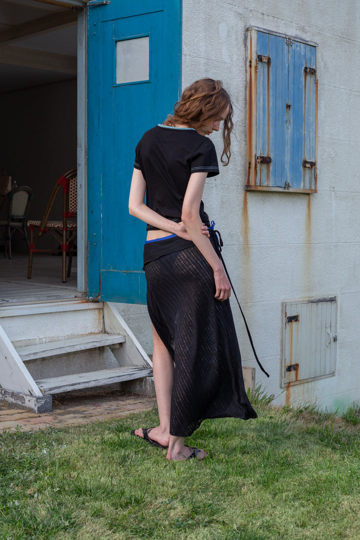 Matin Kim Foldover Layered Maxi Wrap Skirt — Black