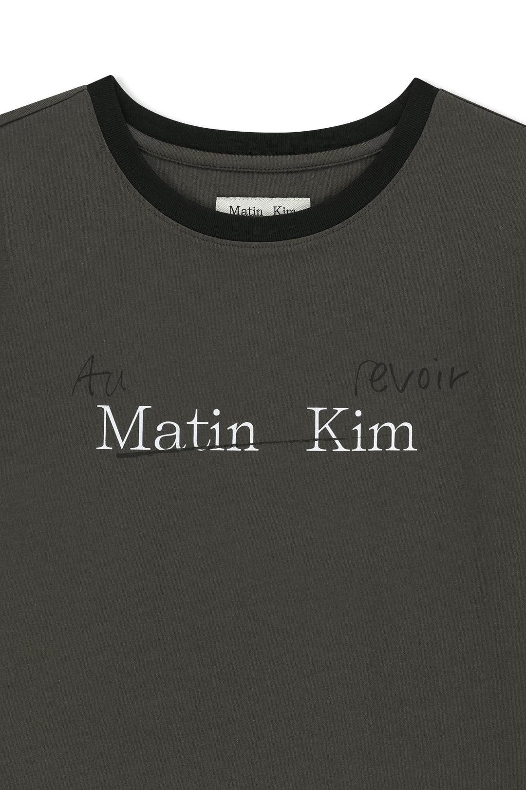 Matin Kim Tonal Rib Logo Crop Top — Charcoal