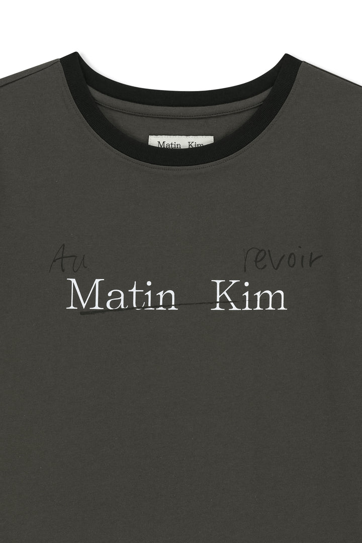 Matin Kim Tonal Rib Logo Crop Top — Charcoal