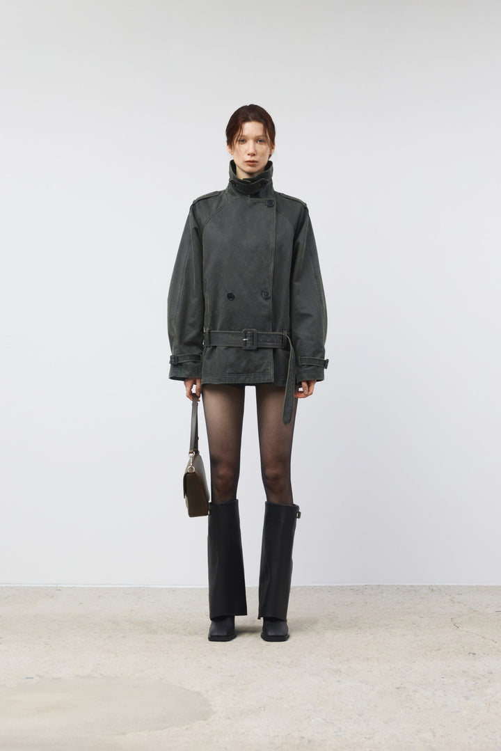 KIMMATIN Washed Trench Jacket — Khaki