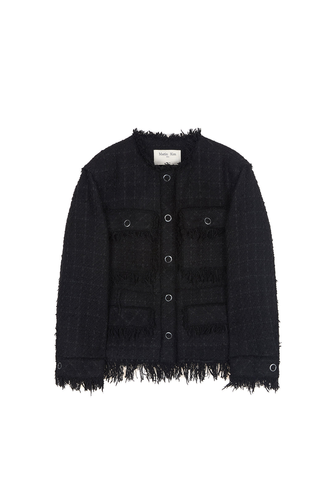 Matin Kim Two Way Collarless Tweed Jacket — Black