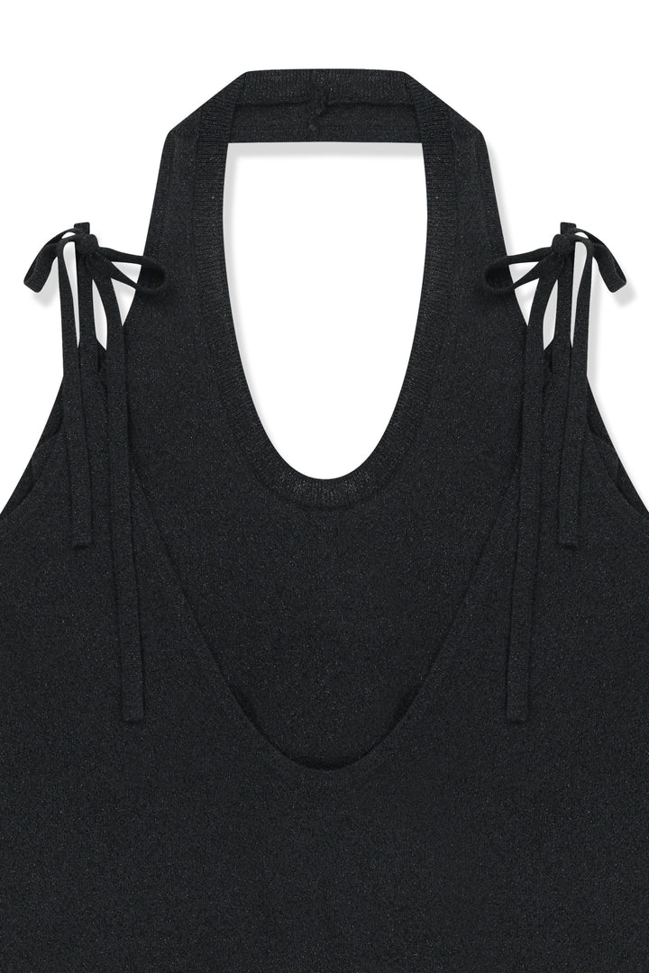 Matin Kim Layered Tie Halter Neck Knit Top — Black
