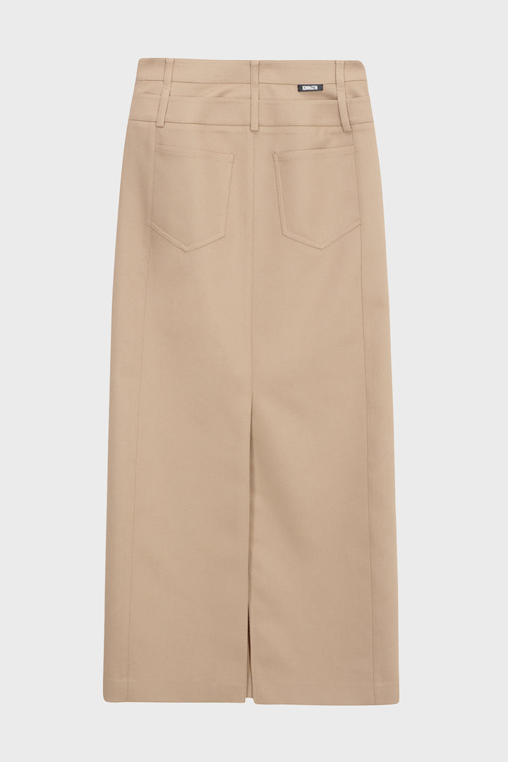 KIMMATIN Back Double Waist Maxi Skirt — Beige