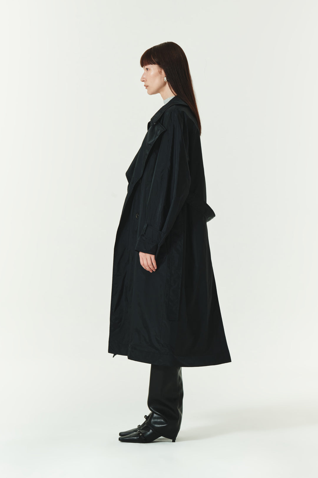 KIMMATIN Raglan Belted Nylon Trench Coat — Black