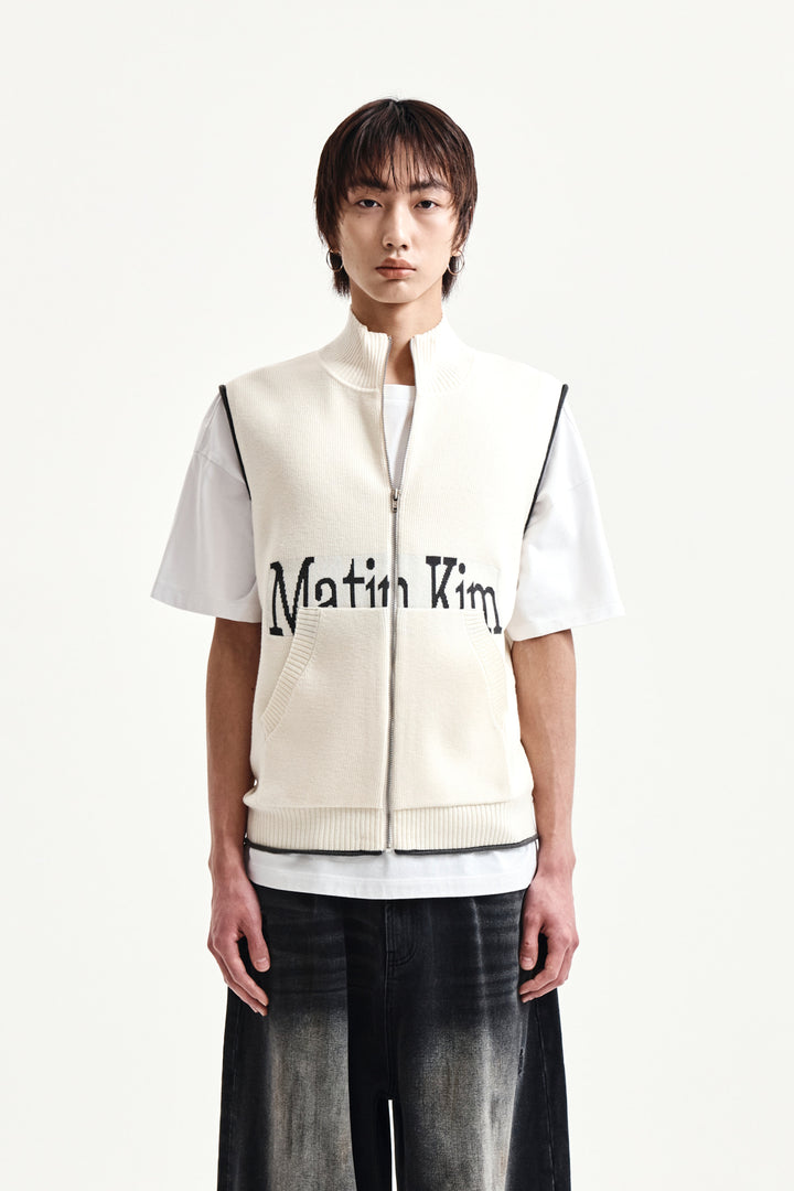 Matin Kim Spell Point Knit Zip Up Vest — Ivory